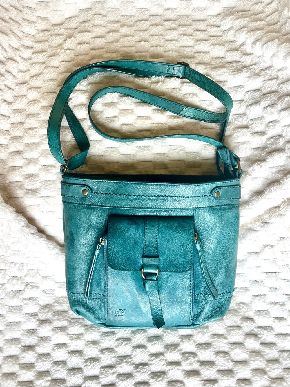 Born Leather Crossbody Bag Adjustable Strap Organizer Pockets Supple Tan